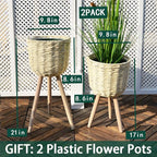Mid-Century Modern Plant Stand，Unique Handmade Planter Stand Wood Flower Pot Holder， Indoor Plant Display Rack, Set of 2 (Beige)