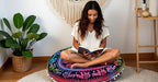 CRAFT KALA 22" Round Mandala Boho Pillow Cover Meditation Room Seating Poufs Cover for Living Room Yoga Room Home Bedroom Balcony Garden Party Decoration Cotton Floor Cushion Cover,Multi U.P Elephant
