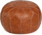 Thgonwid Unstuffed Moroccan Faux Leather Pouf Ottoman with Storage - Handmade Boho Chic Multi-Use Footrest for Living Room, Bedroom, Patio - Round Ethnic Floor Cushion & Decorative Accent, Brown