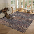RUGSURE Washable Area Rug - 1/6" Thick Low Pile - Stain & Water Resistant Non-Slip Backing - Pet & Child Friendly Vintage Abstract Design in Multi-Tone Rust Brown, Blue & Beige (3' x 5')