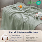 PHF 100% Cotton Muslin Throw XL Blanket Large 50" x 70", 4-Layer Lightweight Gauze Throw, Breathable Cloud-Soft Minimalist Blanket for Bed, Couch, Camping & Baby, Sage Green, Ideal Gift