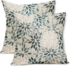 Kawani Teal Dahlia Throw Pillow Covers 24x24 Inch Turquoise Geometric Flower Decorative Square Pillow Cases Beige Tan Gray Floral Cushion Covers Farmhouse Home Decor for Sofa Couch Outdoor Set of 2