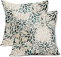 Kawani Teal Dahlia Throw Pillow Covers 18x18 Inch Turquoise Geometric Flower Decorative Square Pillow Cases Beige Tan Gray Floral Cushion Covers Farmhouse Home Decor for Sofa Couch Outdoor Set of 2