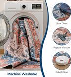 Lessymo 5x7 Area Rugs for Living Room- Machine Washable Area Rugs, Super Soft Faux-Wool Boho Bedroom Area Rug Vintage Floral Medallion Non-Slip Low Pile, Kid & Pet Friendly, Tangerine Blue