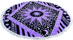 Round Beach Tapestry Turquoise Mandala Throw/Boho Hippie Beach Blanket Roundie/Indian Cotton Bohemian Large Round Table Cloth-Home Decor/Yoga Mat Meditation Picnic Rug (70", Purple)