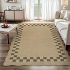 LIVEBOX Easy Jute Checkered Outdoor 5x7 Rug for Living Room, Scalloped Washable Rugs for Bedroom, Indoor Outdoor Non-Slip Rug Tan Farmhouse Dining Room Mat Modern Carpet Area Rug for Patio Office