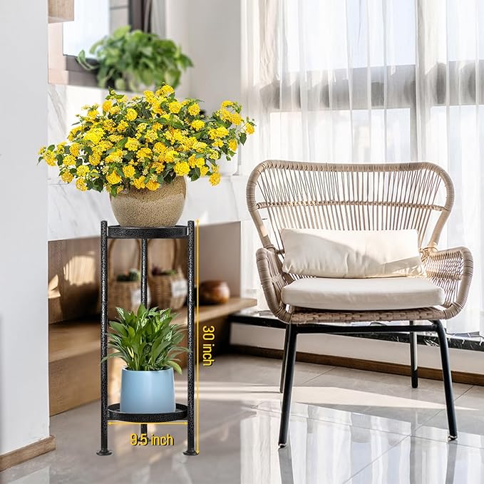 Plant Stand Indoor Outdoor, 2 Tier Iron Plant Stand, 30'' Tall Pedestal Stand Outdoor, Metal Flower Stands for Indoor Plants, Balcony, Living Room (silver gray)