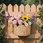 Door Basket Scalloped Hanging Storage Basket,Water Hyacinth Woven Wall Baskets for Front Door Decor, Hangable Storage Organize for Flowers,Planter,Mails,Wicker Baskets for Organizing Garden- L