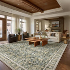 Washable Rugs for Living Room: 9x12 Area Rugs for Bedroom Ultral Soft Non-Slip Stain Resistant Vintage Boho Large Carpet for High-Traffic Dining Room - Farmhouse Decor