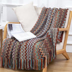 Bohemian Boho Throw Blankets, Knitted with Tassel, Outdoor Reversible Soft Cozy Lightweight Throw Blankets, Couch Bed Sofa Decorative Afghan Throw Blanket All Seasons Red 50x60 inches