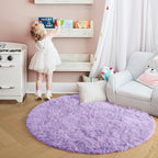 Amdrebio Light Purple Round Circle Rug 5Ft for Girls Bedroom, Fluffy Fuzzy Area Rugs for Kids Room Decor Aesthetic, Cute Furry Shaggy Circular Princess Carpet for Playroom, Baby Nursery, Preppy Dorm