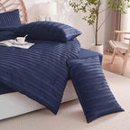 JELLYMONI Pillowcases King Size Navy Blue 2 Pack Boho Striped Bed Pillow Covers 20x36in Polyester Envelope Pillow Shams Tufted Bohemian Textured (Pillows are not Included)