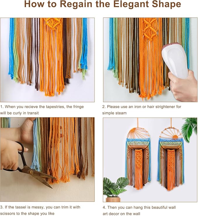 Artilady 2 Pack Macrame Sun Wall Decor Hanging Tapestry Sunrise Sunset Wall Art Set, Hand Woven Boho Tapestries Colorful Decor For Bedroom Living Room Nursery Apartment (2 Pcs)