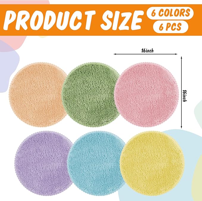 JarThenaAMCS 6Pcs Pastel Student Carpet Seats 16" Round Floor Seats Soft Circle Floor Rug Mats for Classroom Group Activity Learning Play Areas Supplies