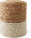 Casafield Hand-Braided Jute Pouf Ottoman Footrest, 14" W x 14" D x 16" H - Round, Natural Boho Home Decor, Woven Accent Footstool for Living Room