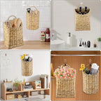 2 Pack Woven Hanging Basket Set, Wicker Wall Baskets Handmade Seagrass Planters for Front Door, Garden, Farmhouse Home Decor