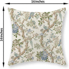Blue Green Floral Bird Pillow Covers 16x16 Set of 2 Chinoiserie Throw Pillows Green Vintage Flowers Bird Decorative Pillow Cases Outdoor Chinoiserie Decor Farmhouse Cushion Case for Couch Sofa