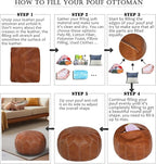 Thgonwid Unstuffed Moroccan Faux Leather Pouf Ottoman with Storage - Handmade Boho Chic Multi-Use Footrest for Living Room, Bedroom, Patio - Round Ethnic Floor Cushion & Decorative Accent, Brown