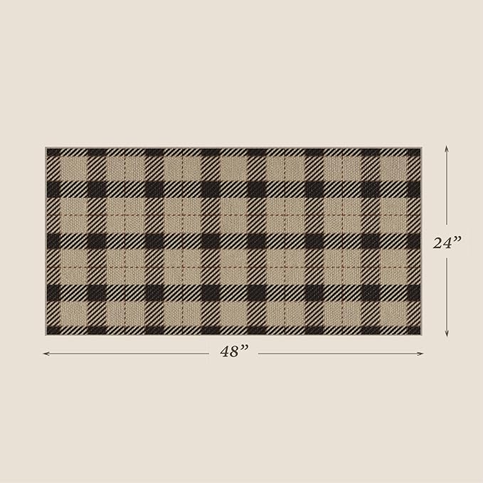 2x4 Entryway Runner Rug, Front Door Runner Indoor Entrance, Washable Checkered Bathroom Rug Non Slip, Non Shedding Jute Black and Tan Buffalo Plaid Door Mat