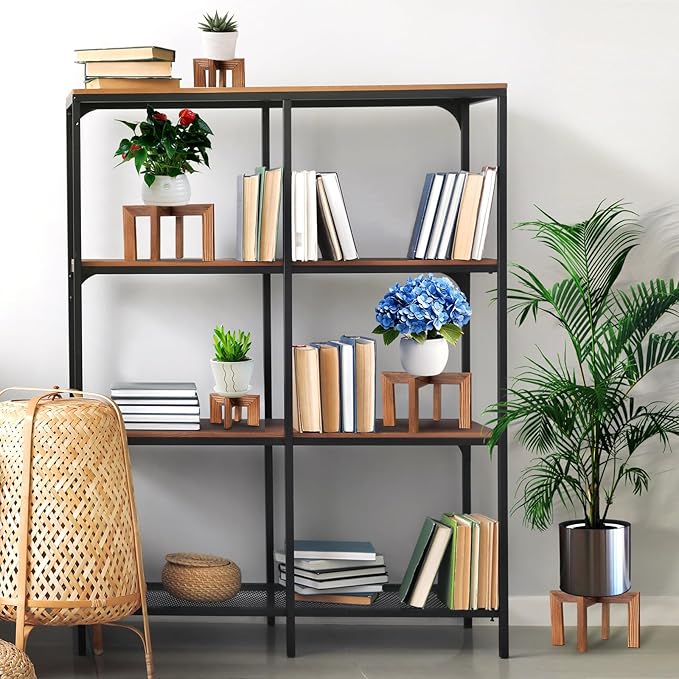 2 Pcs Wood Plant Stands Indoor Mid Century Modern Holders for Plants Wooden Flower Stands, Boho Rustic Wooden Stool for Plant Pot Holder(Large Fit 5-15 Inch Pot, Small Fit 3-8.2inch)