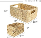 HOMESTEAD Water Hyacinth Storage Baskets, Rectangular Wicker Baskets for Bedroom, Living Room, Bathroom, Shelves - Set of 3