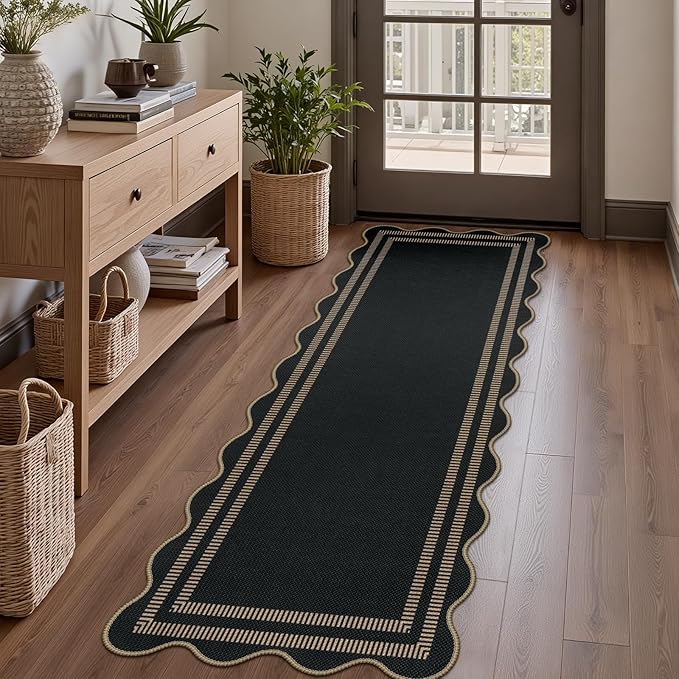 Modern Hallway Runner Rug, 2x6 Washable Easy Jute Rugs for Entryway Kitchen Farmhouse Indoor Outdoor Carpet, Non Slip Runner for Bedroom Porch Laundry