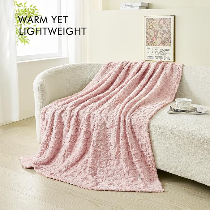 lifein Throw Blanket for Couch-Pink Heart Boho Throw Blanket, Soft Fleece Plush Lightweight Blankets&Throws for Woman, Fuzzy Decorative Blankets for Livingroom Bed Sofa Chair(50x60in,Pink)