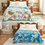 Summer Throw Blanket, 90"x98" Reversible Bohemian Flower Blanket, 100% Cotton Muslin Breathable Woven, Farmhouse Decorative Throw Blanket