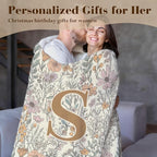 JXREQ Throw Blanket Initial Letter S Personalized Monogrammed Gifts for Women Teen Girls Frends, Boho Floral Throw Blankets for Bed Sofa Living Room Office, 50x60 Inch