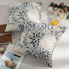Kawani Navy Blue Dahlia Throw Pillow Covers 20x20 Inch Rustic Geometric Flower Decorative Square Pillow Cases Beige Tan Gray Floral Cushion Covers Farmhouse Home Decor for Sofa Couch Outdoor Set of 2