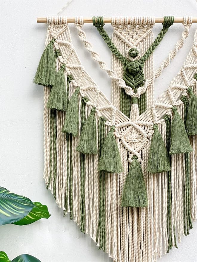 BMIDRUT Hanging Macrame Tapestry Woven Boho Wall Art Handmade Macrame Tapestry Home Wall Decor Wall Pediment 18x30 Inch (Green)