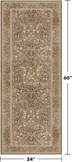 Non Slip 2x5 Gold Brown Bathroom Runner Rug - Small Runner Rugs, Washable Kitchen Floor Mat, Bedroom, Laundry Room, Hallway Runner - Vintage Oriental Décor