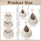 Windyun 4 Pcs Hanging Fruit Basket Teardrop Baskets Handmade Woven Cotton Rope 3 Tier over the Door Organizer Hanging Boho Wall Decor for Storage Kitchen(White)