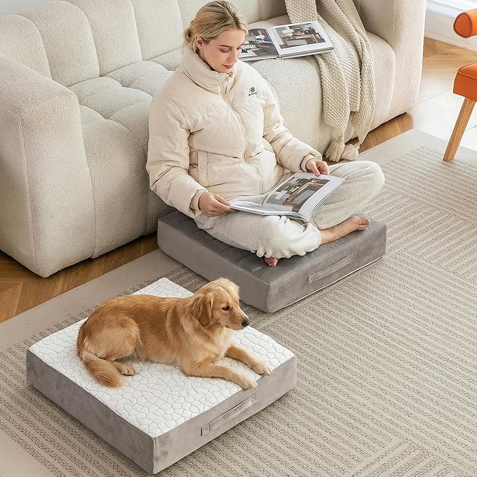 22" Large Floor Pillow for Adults, Thick Foam Meditation Cushion, Square Yoga Floor Seat Pillow with Soft Tufted Cover for Indoor & Outdoor Sitting – Grey