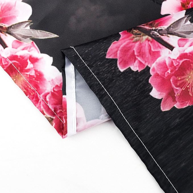 LB Pink Cherry Blossom Tapestry Full Moon with Grey Cloud in Night Sky Wall Tapestry Black Ocean Scenery Tapestries for Bedroom Living Room Dorm Wall Decor,60x40 inches