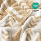 Snuggle Sac Beige Boho Throw Blanket, 50x60 Soft Reversible Fuzzy Knit Throw for Couch, Sofa, Bed, Travel, Cozy Plush Microfiber Blanket for Neutral Home Decor & Gifts