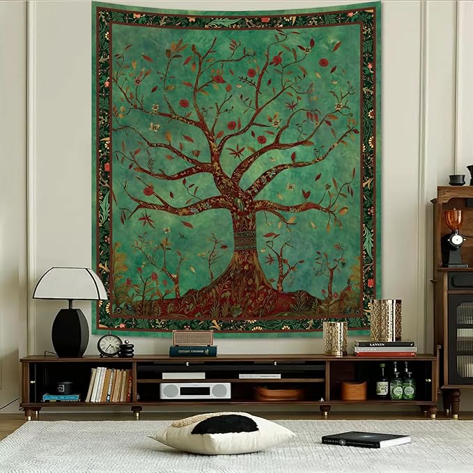 Apdidl Green Tree of Life Tapestry for Bedroom, Nature Tree Wall Hanging Aesthetic, Bohemian Hippie Tapestries Wall Art, Tree Decor Blanket Backdrop for Living Room (36"X48")
