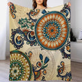 Bohemian Flower Throw Blanket Boho Mandala Floral Flowers Print Pattern Blanket for Sofa Bed Couch Chair Or Dorm 50"x60"