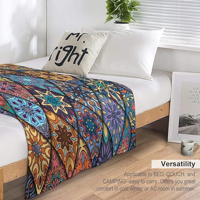 Vintage Bohemian Throw Blanket Colorful Mandala Indian Pattern Blanket for Sofa Bed Couch Chair Or Dorm 70"x80"