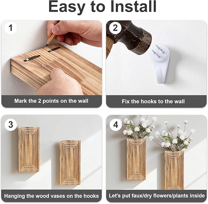 Wooden Wall Planter Vase Set of 2,2 Pack Hanging Planter for Indoor Fake Plants Modern Boho Farmhouse Wall Art Decor for Home Indoor Kitchen Modern Farmhouse Bathroom Living Room Dining Room