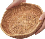 8.7" Wave Small Wicker Basket, Artisanal Rattan Fruit Basket, Key Bowl for Entryway Table, Decorative Bowl for Kitchen Counter, Bedside, Living Room, Natural Woven Fruit Bowl, Purse Bowl, Bread Basket