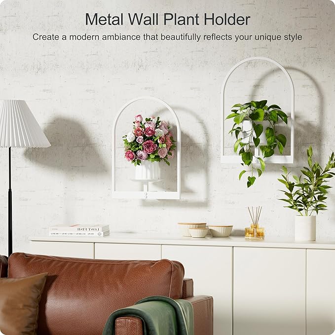 White Metal Wall Plant Holder - 3-Pack Wall Mounted Plant Stands and Hanging Holders for Indoor Planter and Flower Pot - Arch Decor Shelf for Plant Storage (Pot Not Included)