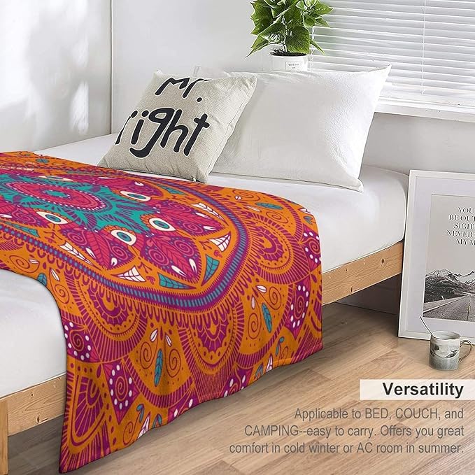 Mandala Throw Blanket Indian Abstract Hippie Bohemian Art Floral Texture Pattern Blanket for Sofa Bed Couch Chair Or Dorm 30"x40"