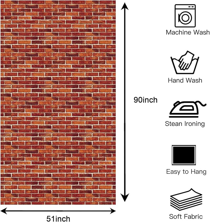 Large Brick Wall Backdrop Tapestry for Christmas, Faux Brick Backdrop Wall Covering Removable Red Tablecloth, Medieval Castle Stone Photo Scene Setter for Winter Curtains Door Decor (51" X 90")