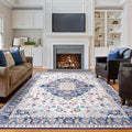 Amearea Vintage Design Area Rugs for Living Room, 8x10 Machine Washable Floral Collection Traditional Bedroom Rug, Low Pile Cute Kids Room Print Carpet, No Slip Office Kitchen Home Decor, Blue