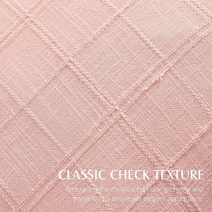 Foindtower Set of 2 Decorative Linen Check Throw Pillow Covers Neutral Farmhouse Vintage Cushion Covers Modern Boho Accent Home Decor for Sofa Chair Couch Bedroom Living Room,24×24 Inch,Light Pink