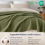 PHF 100% Cotton Muslin Blanket King Size 108"x90", 4-Layer Lightweight Gauze Throw, Breathable Cloud-Soft Minimalist Blanket for Bed, Couch, Camping & Baby, Olive Green, Ideal Gift