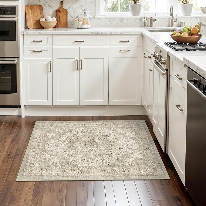 Washable Runner Rug 2x3 Runners for Hallways, Ultra-Thin Carpet Runners for Entryway Anti Slip Backing Runner Rugs for Kitchen Laundry Room Indoor Hallway (Ivory/Beige)