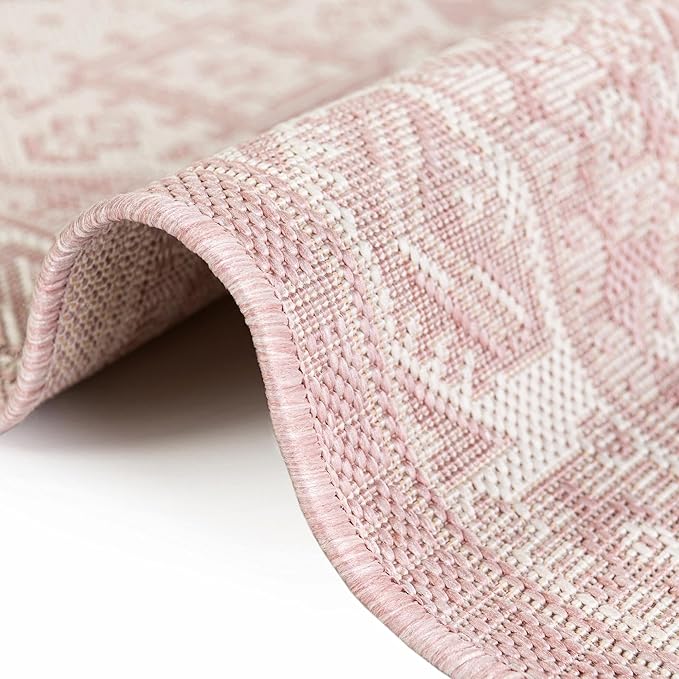 Rugs.com Outdoor Aztec Collection Rug – 10' x 14' Pink Flatweave Rug Perfect for Living Rooms, Large Dining Rooms, Open Floorplans