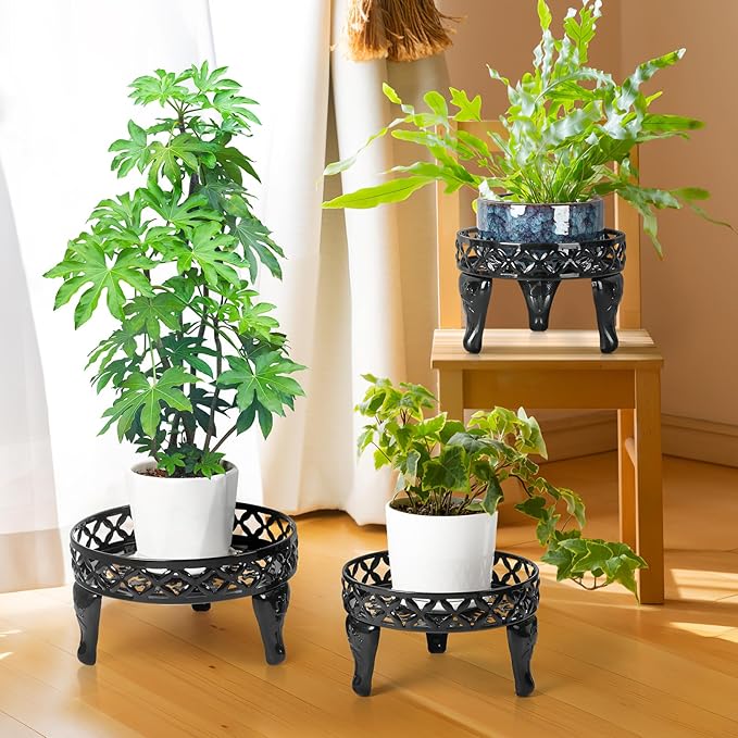 3 Pack Metal Plant Stands Indoor Outdoor, Heavy Duty Iron Flower Pot Stand for Multiple Plants, Rustproof Low Round Plant Holder for Garden, Patio, Home
